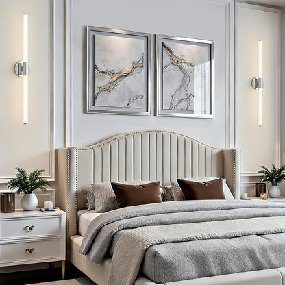 LED Bathroom Vanity Lights Chrome Wall Sconce Modern 30" | 360° Bright Bathroom Light Fixture, Dimmable Vanity Light, Hardwired Wall Light 4000K for Mirror
