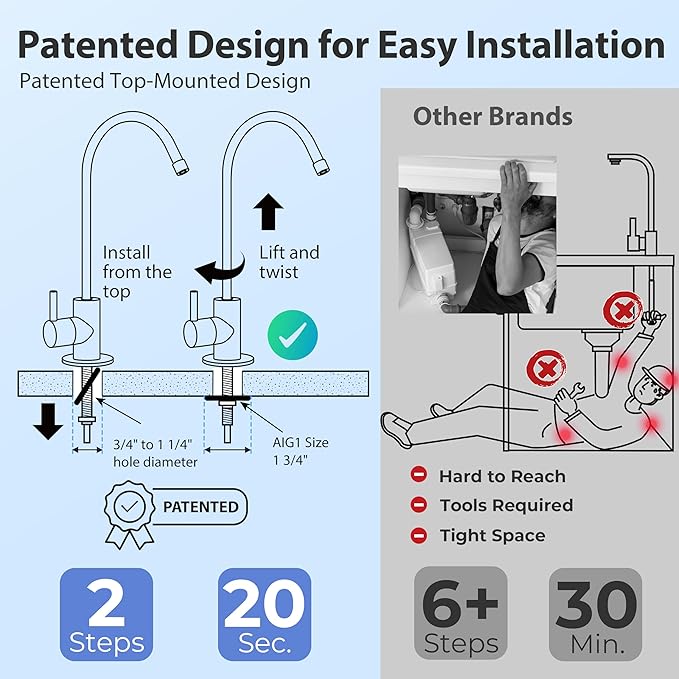 iSpring GA1-ORB Lead-Free Reverse Osmosis, Countertop Bar Sink RO Drinking Water Faucet, Contemporary Style, High Spout, Oil Rubbed Black - 1/4"