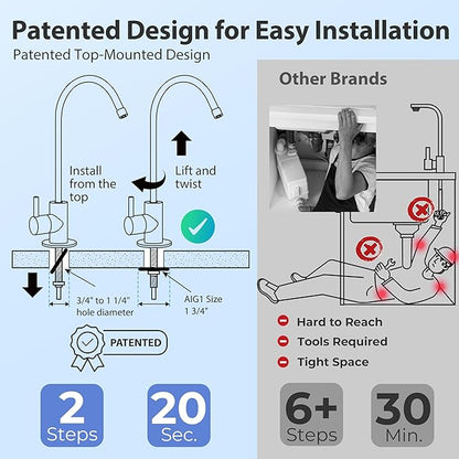 iSpring GA1-ORB Lead-Free Reverse Osmosis, Countertop Bar Sink RO Drinking Water Faucet, Contemporary Style, High Spout, Oil Rubbed Black - 1/4"