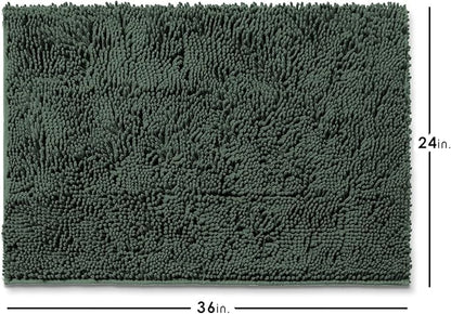 Hearth & Harbor Bathroom Rugs, Chenille Bath Mat - Machine Washable Bath Mats for Bathroom Non-Slip Backing Rubber, Quick Dry Bathroom Mat - Hunter Green 24x36