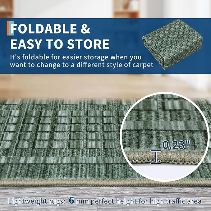 Washable Rugs 10x13 Rug for Living Room Modern Bedroom Rug Aesthetic Green Large Area Rug Non Slip Throw Rugs Soft Low Pile Stain Resistant Carpet for Dining Room 10'x13' Green