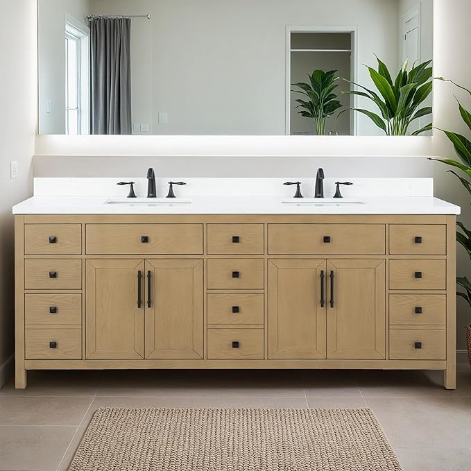 Lavanti Oakford 84 Inch Bathroom Vanity with Sink – Stylish Firwood Oak Vanity Bathroom with Storage Cabinet – Modern Bathroom Vanities with Double Vanity Sink & Quartz Countertop