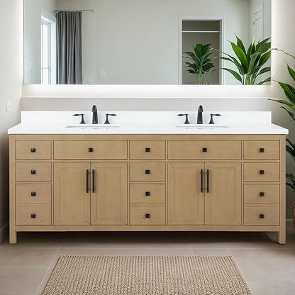 Lavanti Oakford 84 Inch Bathroom Vanity with Sink – Stylish Firwood Oak Vanity Bathroom with Storage Cabinet – Modern Bathroom Vanities with Double Vanity Sink & Quartz Countertop