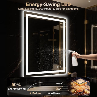 36x30 LED Bathroom Vanity Mirror with Lights, Anti-Fog, Dimmable | Front & Backlit with 3 Color Modes and Memory, 5mm Shatterproof Glass, Plug-in or Hardwired, Horizontal or Vertical