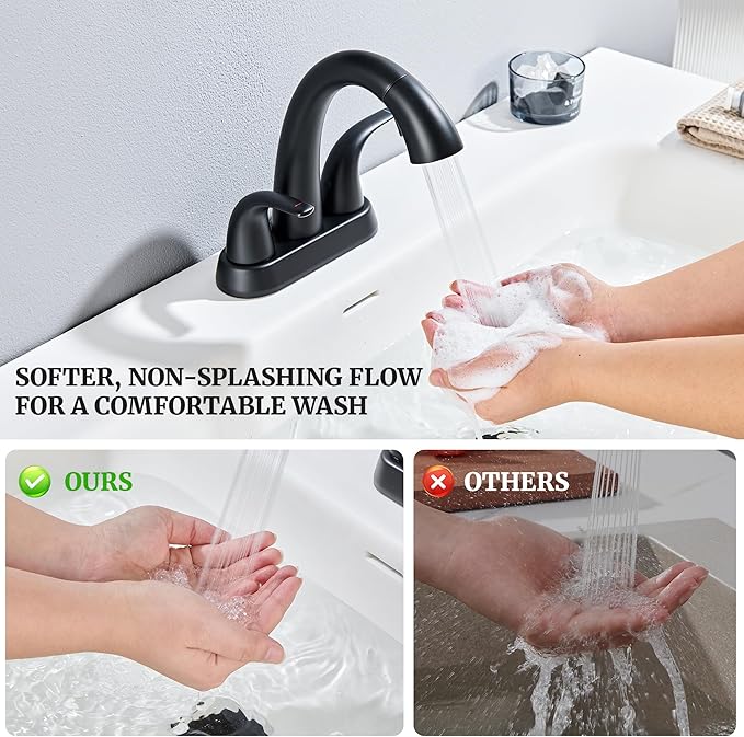 Ultimate Unicorn Matte Black Bathroom Sink Faucet - 4 Inch Centerset Pull Down Vanity Faucets 3 Hole with Pop Up Drain - Two Handle Modern Washbasin Tap Set with Pull Out Sprayer for Rv Restroom