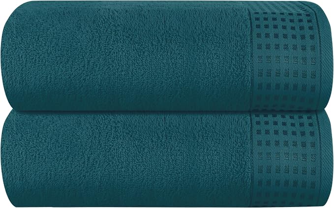 GLAMBURG 100% Cotton Oversized 2 Pack Bath Sheets 35x70, Ultra Soft Highly Absorbant Compact Quickdry & Lightweight Large Bath Sheet Set, Ideal for Gym Travel Camp Pool - Teal