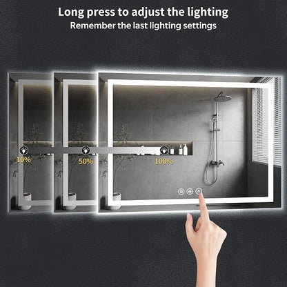 60"x36" LED Bathroom Mirror with Lights, Backlit+Frontlit, Anti-Fog | CRI 95, Stepless Dimmable, 3 Colors Lighting, Shatterproof Tempered Glass, HD Reflection, Memory, (Horizontal/Vertical)