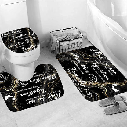 AZHM Family Shower Curtain Set Black Home Bathroom Set with Shower Curtain and Rugs and Accessories Marble Background Bathroom Decor with 12 Hooks