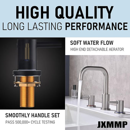 Brushed Nickel Bathroom Faucet 3 Hole, Widespread 8 in Bathroom Faucet for Sink with Pop Up Drain and Supply Lines, Stainless Steel 2 Handle Satin Nickel Sink Faucet Bathroom