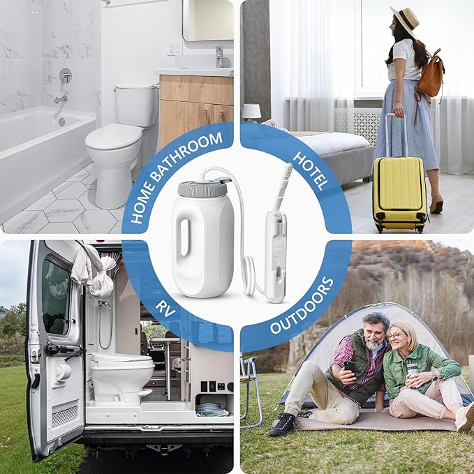 Portable Bidet for Home & Hotel use, Travel Bidet with Adjustable High Pressure & Flush Angle, IPX7 Waterproof, 1600mAh Electric Bidet for Women & Men with 2.5L Reservoir
