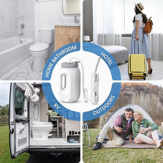 Portable Bidet for Home & Hotel use, Travel Bidet with Adjustable High Pressure & Flush Angle, IPX7 Waterproof, 1600mAh Electric Bidet for Women & Men with 2.5L Reservoir