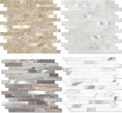 Yipscazo 2026 New Upgrade 11.34" X 11.57" Peel and Stick Backsplash, Stick on Backsplash Tiles for Kitchen, Bathroom, Fireplace (20 Sheets, Beige Rocks + Rose Gold)