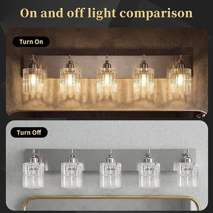 OCIOC 5-Light Bathroom Light Fixtures Brushed Nickel, Bathroom Vanity Light with Glass Shade, E26 Base Vanity Lights for Mirror,Bedroom,Living Room