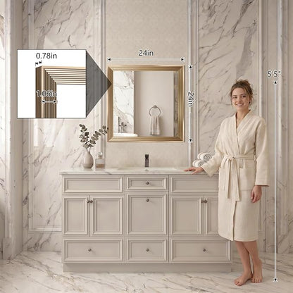 DESBING 24"x24" Gold Bathroom Mirrors for Over Sink | Tempered Glass, Metal Frame, Rectangle Vanity Wall Mirror for Bathroom, Living Room, Bedroom, Horizontally or Vertically