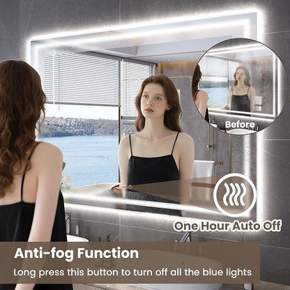 Snowdool 60 x 24 in LED Bathroom Mirror, Front and Backlit, Anti-Fog | Front and Backlit, 3 Color Temperatures, Anti-Fog, Tempered Glass