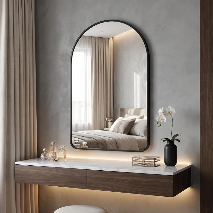 HARRITPURE 24"x36" Arched Bathroom Mirror Wall Mounted Black Arch Mirror | Vanity Aluminum Alloy Frame Arch Wall Mirror for Living Room, Bedroom, Entryway