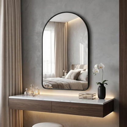 HARRITPURE 24"x36" Arched Bathroom Mirror Wall Mounted Black Arch Mirror | Vanity Aluminum Alloy Frame Arch Wall Mirror for Living Room, Bedroom, Entryway
