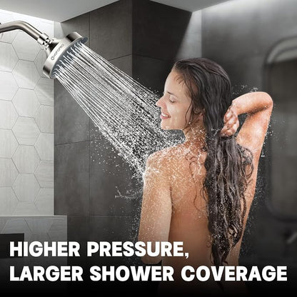 High Pressure Shower Head, HOPOPRO 5-Mode Fixed Showerhead, NBC Recommended | The Washington Post, NBC News, Today Recommended, Consumer Reports Tested High Flow Fixed Shower Head (4 Inch Brushed Nickel)