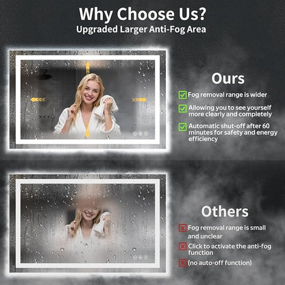 30"x50" LED Bathroom Mirror with Lights, Anti-Fog, Backlit+Frontlit | CRI 95, Stepless Dimmable, 3 Colors Lighting, Shatterproof Tempered Glass, HD Reflection, Memory, (Horizontal/Vertical)