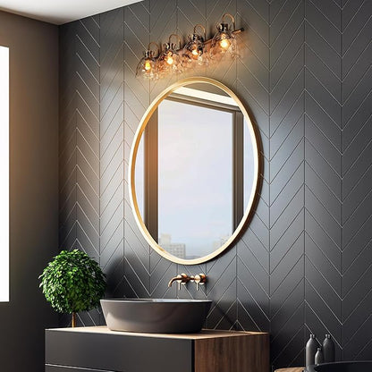 KSANA Bathroom Light Fixtures, 31" Large Vanity Lights Over Mirror 4 Light Bathroom Lighting with Textured Glass Mid-Century Modern Vanity Light for Dressing Room, Powder Room