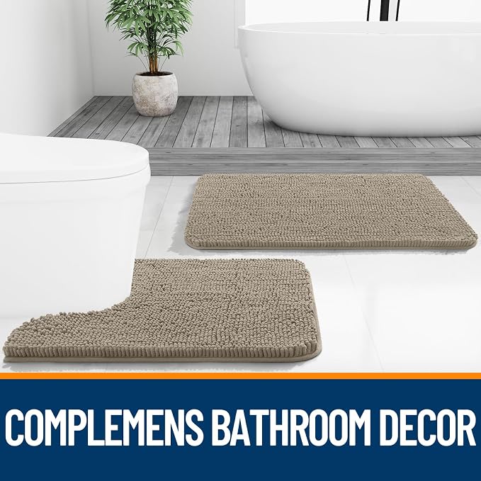 OLANLY Small Bathroom Rugs 24x16, Extra Soft Absorbent Chenille Bath Rugs, Rubber Backing Quick Dry, Machine Washable Bath Mats for Bathroom Floor, Tub and Shower, Home Decor Accessories, Warm Taupe | Warm Taupe, Quick-Drying Rubber Backing, Machine Wa...
