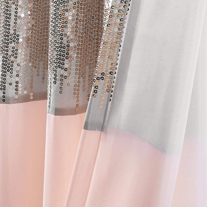 Lush Decor Night Sky Window Curtain Panel, Single 42"W x 95"L Gray & Blush - Sequin Backdrop Curtain - Room Darkening Curtains For Bedroom - Glam Decor