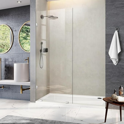 Bathroom Shower Glass Door 32 * 78" - 5/16"(8mm) Thick Clear Tempered Glass Panel, Fixed Hinged Framless Shower Glass Door with Clamps, Chrome