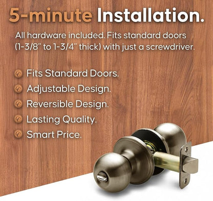 Copper Creek BK2030AB Ball Door Knob, Privacy Function, 1 Pack, in Antique Brass
