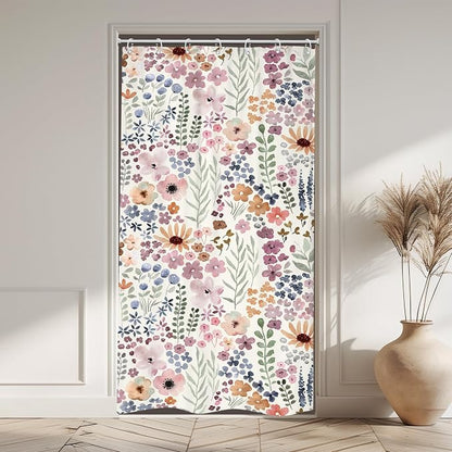 Small Stall Half Narrow Single Stand Up Cute Bathroom Shower Curtain Set | 36"W x 72"H Girly Boho; waterproof HD print, quick-dry fabric with 12 hooks for easy hanging.