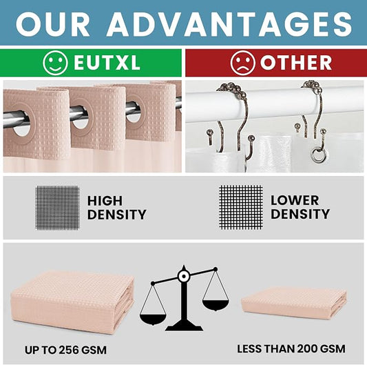 Heavyweight Waffle No Hook Shower Curtain with Liner, Blush Pink, 71x74 | Snap in Liner, 256GSM, Thick, Hotel Luxury Spa, Waterproof Fabric, Corner Magnets, 3 in 1 Set, Washable, Hang in Seconds