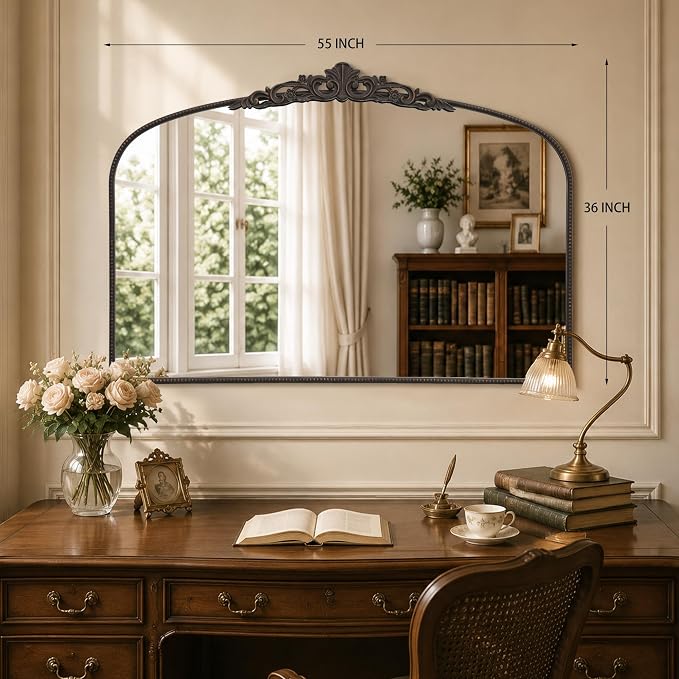 Micasso Oversized Bronze Arched Mirror: 55"x36" Baroque Vintage Wall Mirror | French Antique Traditional Ornate Decorative for Entryway/Bedroom/Bathroom/Hallway/Fireplace - Home Decor for Living Room