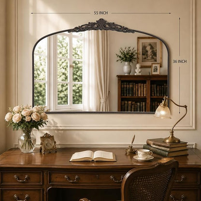 Micasso Oversized Bronze Arched Mirror: 55"x36" Baroque Vintage Wall Mirror | French Antique Traditional Ornate Decorative for Entryway/Bedroom/Bathroom/Hallway/Fireplace - Home Decor for Living Room