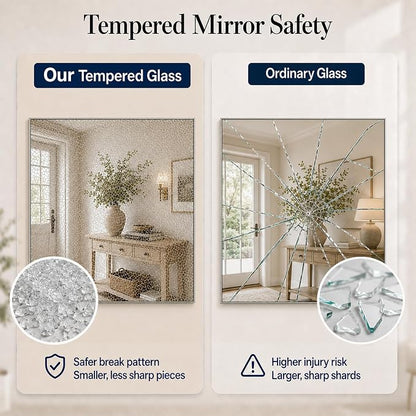30"x30" Brushed Nickel Framed Square Bathroom Vanity Wall Mirror | Accent Wall Mirror, Square Geometric Look, Slim Metal Frame, Living Room or Entryway, Keyhole Mount, Tempered Glass