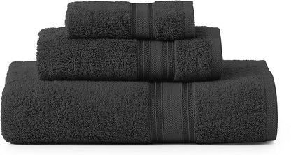 LANE LINEN Luxury Towels Set - 3 Piece Set, 100% Cotton Bathroom Towels, Zero Twist, Quick Dry Shower Towels, Absorbent Bath Towel, Super Soft, 1 Bath Towel, 1 Hand Towel, 1 Wash Cloths - Black | Towel Pack - Terry Weave Comfort, Long-Lasting Comfort, ...