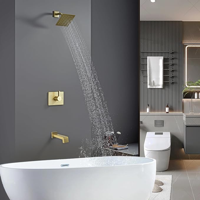 Shower Faucet Set, Brushed Gold, 6 Inch Shower Head& Tub Faucet | Gold Shower Faucet Set,Tub Faucet Set,Shower Faucet,Brushed Gold Shower Faucet Set,Bathtub Shower System