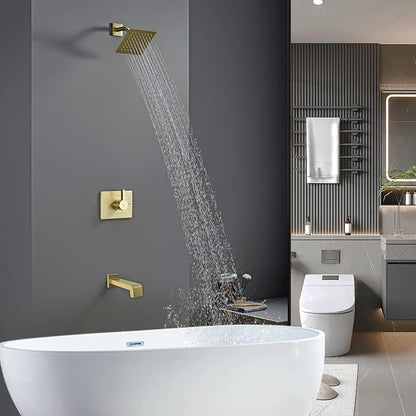 Shower Faucet Set, Brushed Gold, 6 Inch Shower Head& Tub Faucet | Gold Shower Faucet Set,Tub Faucet Set,Shower Faucet,Brushed Gold Shower Faucet Set,Bathtub Shower System