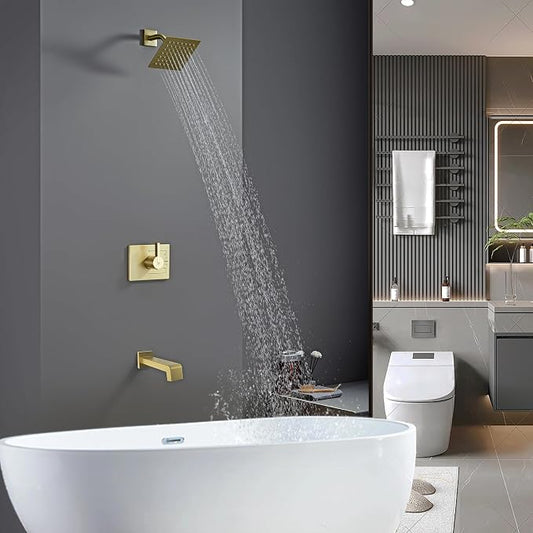 Shower Faucet Set, Brushed Gold, 6 Inch Shower Head& Tub Faucet | Gold Shower Faucet Set,Tub Faucet Set,Shower Faucet,Brushed Gold Shower Faucet Set,Bathtub Shower System