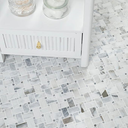 MSI Calacatta Cressa Honed Marble Basketweave Wall Tile for Kitchen Backsplash, for Bathroom, Accent, and Shower Tile, Mesh-Mounted Mosaic Tile, 12.2 x 12.2, White, 10 Piece