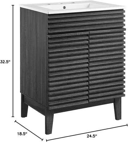 Modway Render Mid-Century Bathroom Vanity with Sink in Charcoal White