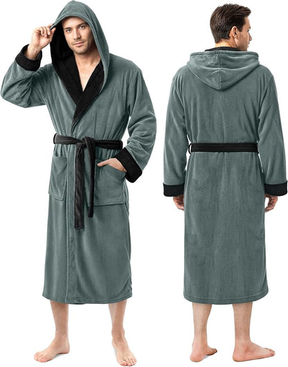 NY Threads Luxury Ultra Soft Mens Robe with Hood Plush Fleece Long Bathrobe