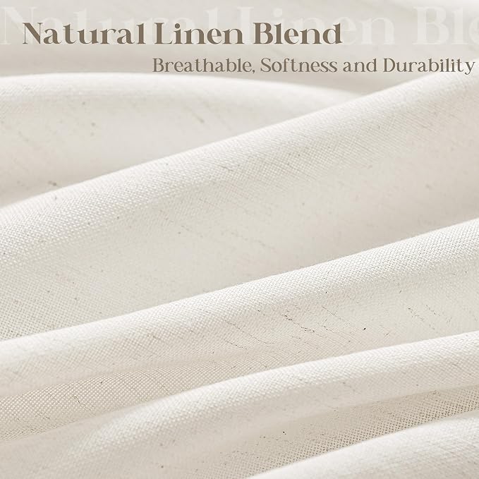 Cream Linen Shower Curtain with Tassels Water Repellent 72x96 Inch | Modern Elegant Bohemian Country Minimalist Style, Bathroom Decor Shower Curtains, Ivory Natural, Fabric Drapes, with Hooks