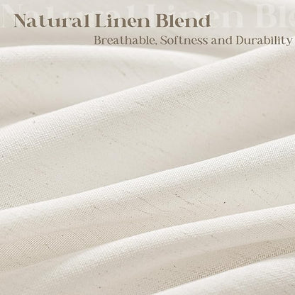 Cream Linen Shower Curtain with Tassels Water Repellent 72x96 Inch | Modern Elegant Bohemian Country Minimalist Style, Bathroom Decor Shower Curtains, Ivory Natural, Fabric Drapes, with Hooks
