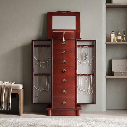 Hives and Honey Noelle Standing Jewelry Armoire, Locking Organizer with Mirror, 7 Drawers, Side Doors, Necklace Hooks, Ring Rolls, Jewelry Box for Earrings, Bracelets, and More
