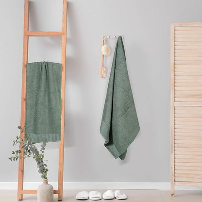 GLAMBURG 100% Cotton 2 Pack Oversized Bath Towel Set 28x55 Inches, Ultra Soft Highly Absorbant Compact Quickdry & Lightweight Large Bath Towels, Ideal for Gym Travel Camp Pool - Jade