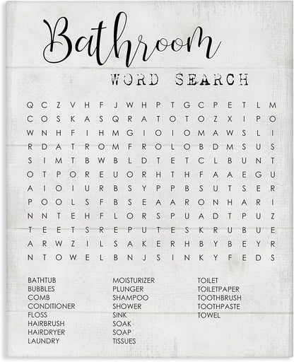 Bathroom Word Search Family Fun, 30 x 40 Inch Canvas Wall Art | Stupell Industries · By Lil' Rue · Ready to hang · Playful bath decor · Made in USA