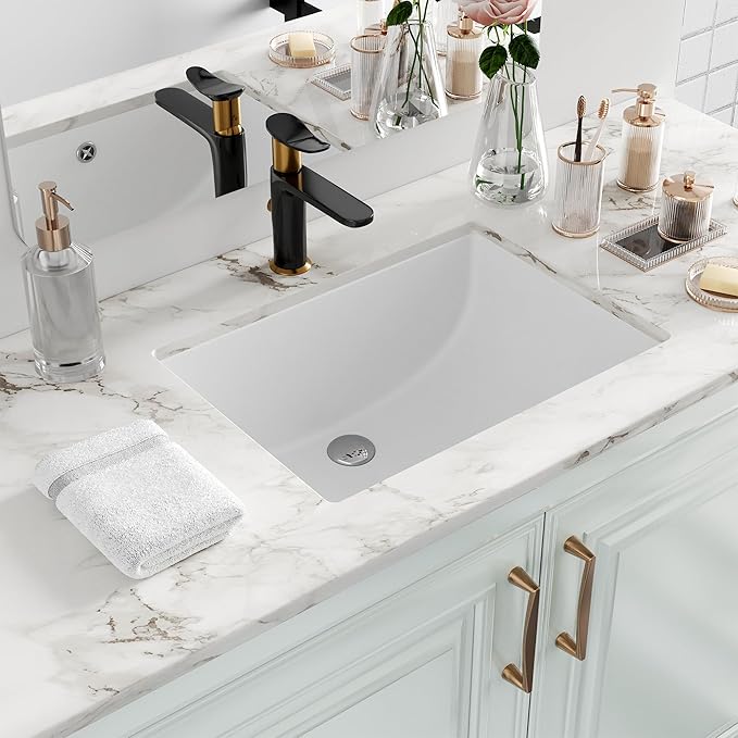 Undermount Bathroom Sink Rectangle, Hugsleek Interior Bowl Size 18.3 x 12.3 inch White Porcelain Ceramic Vessel Sink Under Counter Exterior Size 20x14in Rectangular Bath Sink Basin Lavatory Fireclay