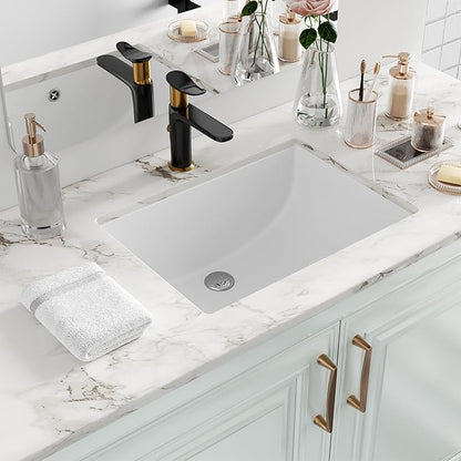 Undermount Bathroom Sink Rectangle, Hugsleek Interior Bowl Size 18.3 x 12.3 inch White Porcelain Ceramic Vessel Sink Under Counter Exterior Size 20x14in Rectangular Bath Sink Basin Lavatory Fireclay