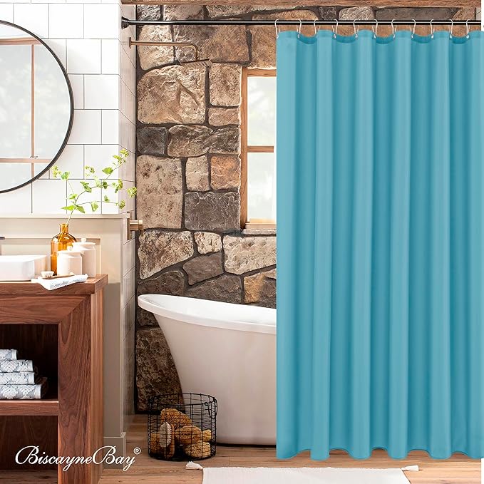 Biscaynebay Quality Fabric Shower Curtain Liners 72 Inch by 72 Inch, Blue Water Resistant Bathroom Curtains Rust Resistant Grommets & Weighted Bottom Hem Machine Washable