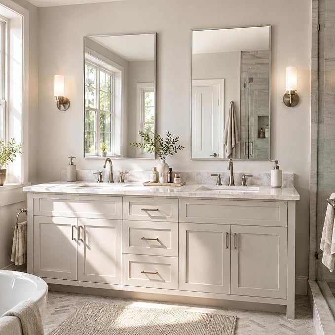 24"x36" Brushed Nickel Framed Rectangle Bathroom Vanity Wall Mirror | Over-Sink Vanity Mirror, Slim Metal Frame, Entryway or Dresser Use, Vertical/Horizontal Mount, Tempered Glass