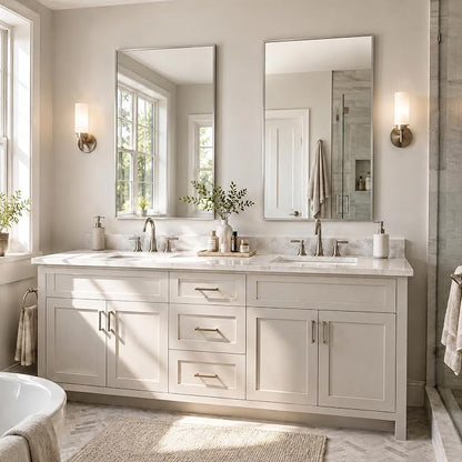 24"x36" Brushed Nickel Framed Rectangle Bathroom Vanity Wall Mirror | Over-Sink Vanity Mirror, Slim Metal Frame, Entryway or Dresser Use, Vertical/Horizontal Mount, Tempered Glass